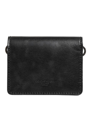 Dolce & Gabbana Black Leather Bifold Card Holder Mens Coin Purse Key Clip Wallet