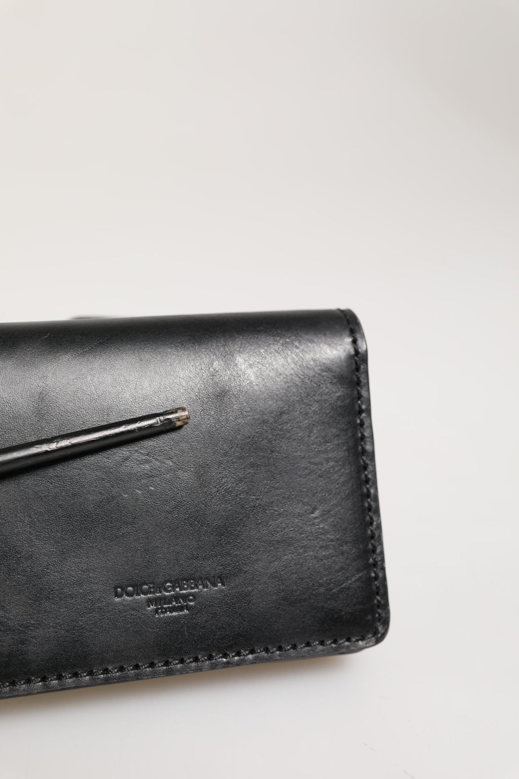 Dolce & Gabbana Black Leather Bifold Card Holder Mens Coin Purse Key Clip Wallet