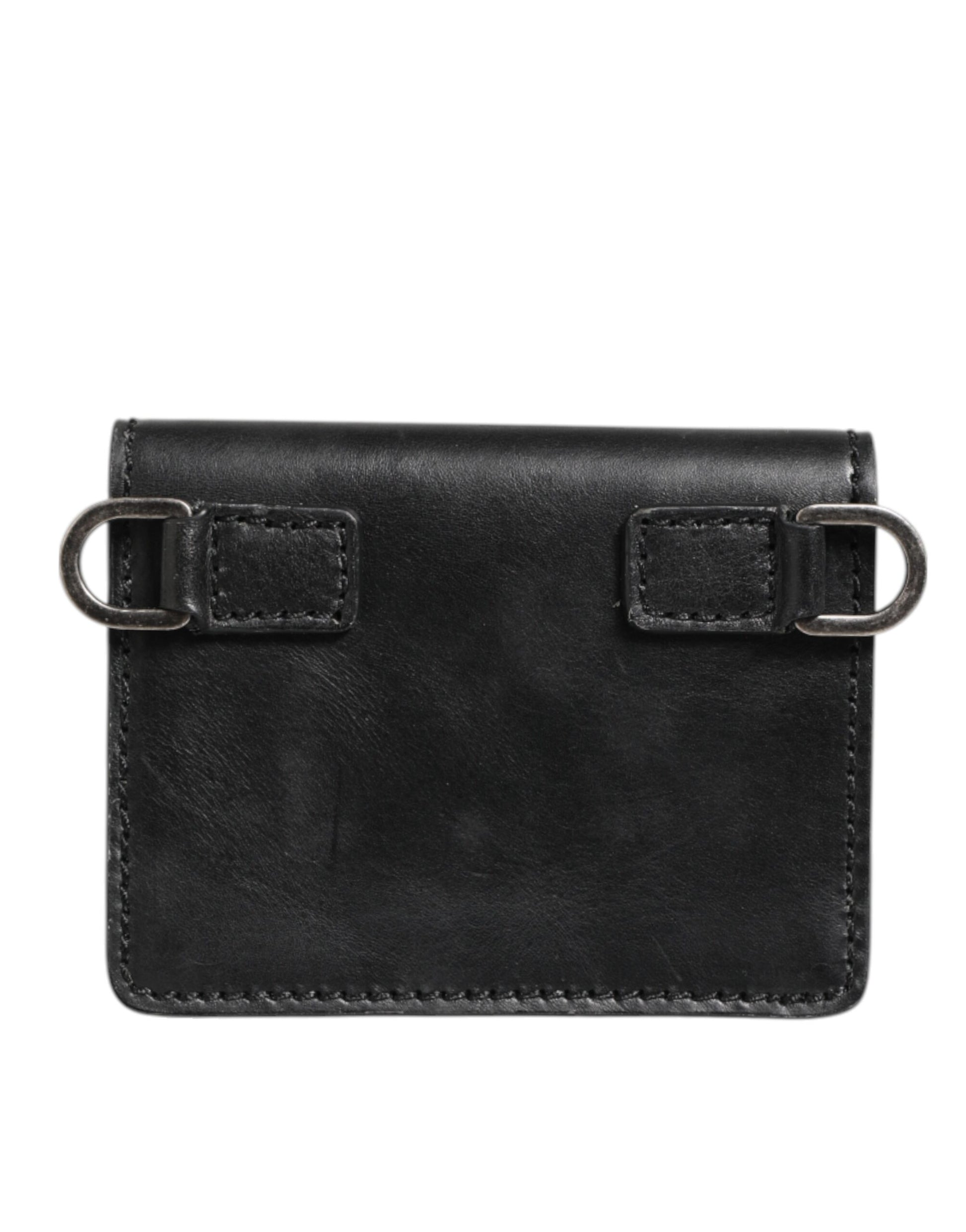 Dolce & Gabbana Black Leather Bifold Card Holder Mens Coin Purse Key Clip Wallet