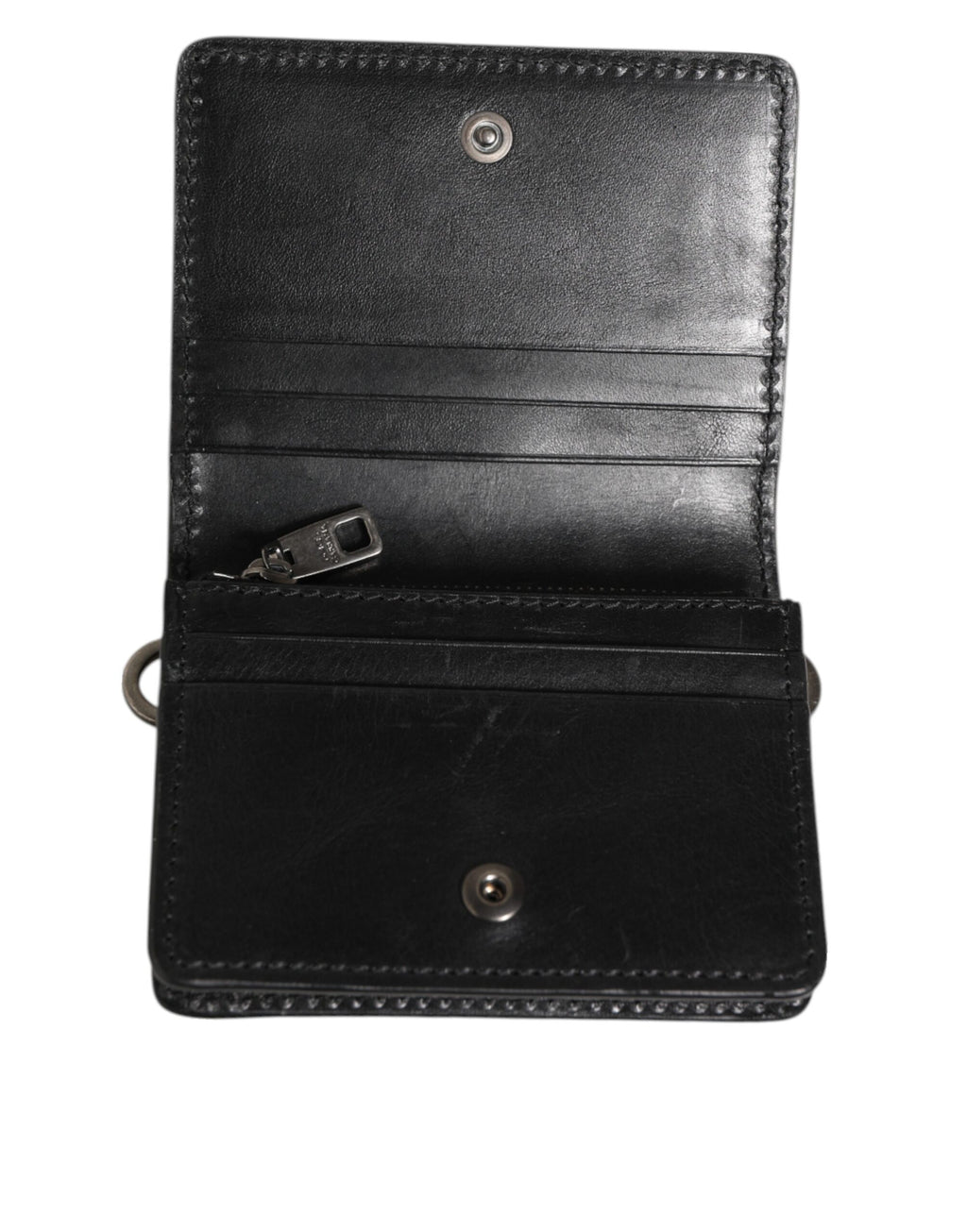 Dolce & Gabbana Black Leather Bifold Card Holder Mens Coin Purse Key Clip Wallet