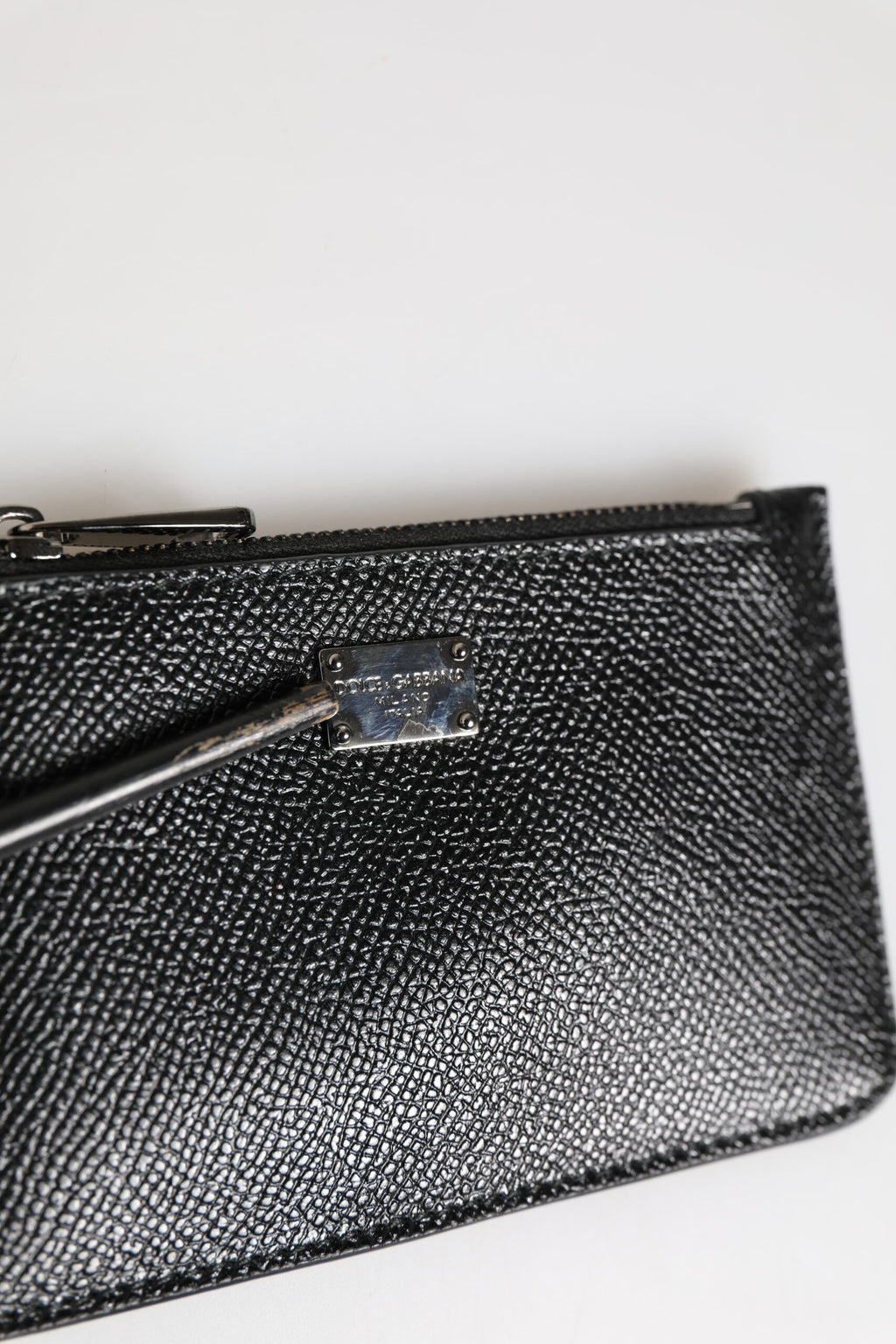 Dolce & Gabbana Black Leather Chain Link Mens Coin Purse Key Clip Holder Wallet