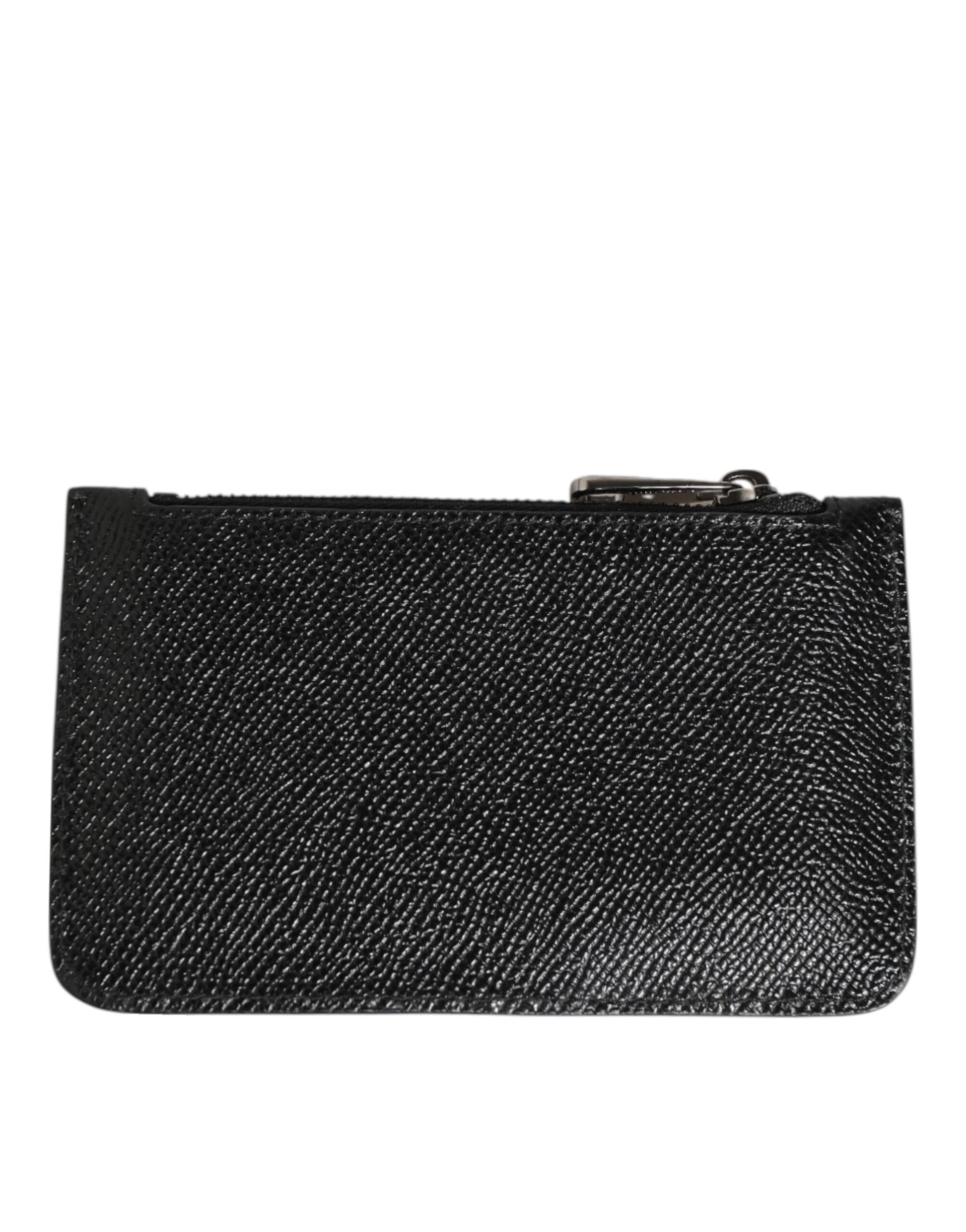 Dolce & Gabbana Black Leather Chain Link Mens Coin Purse Key Clip Holder Wallet