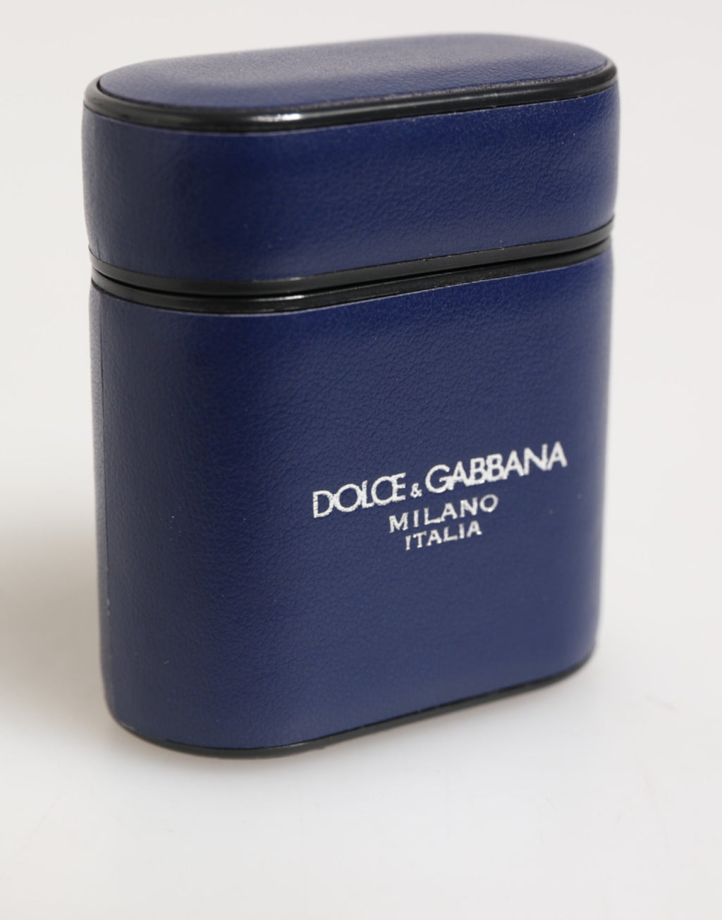 Dolce & Gabbana Blue Leather Logo Print Flip Holder Men Airpods Case