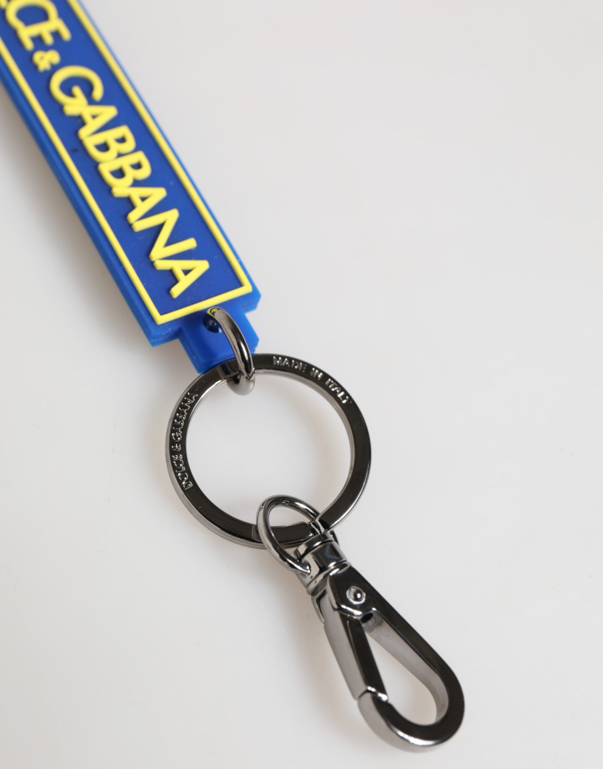 Dolce & Gabbana Blue Yellow DG Rubber Logo Silver Men's Keychain  Keyring