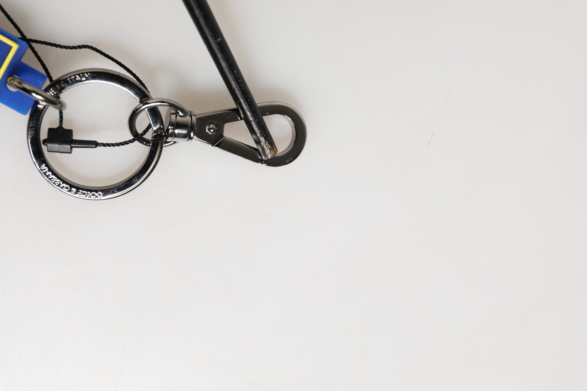 Dolce & Gabbana Blue Yellow DG Rubber Logo Silver Men's Keychain  Keyring