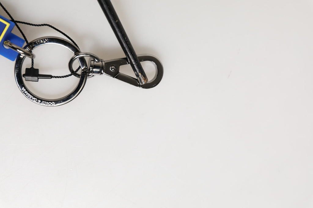 Dolce & Gabbana Blue Yellow DG Rubber Logo Silver Men's Keychain  Keyring