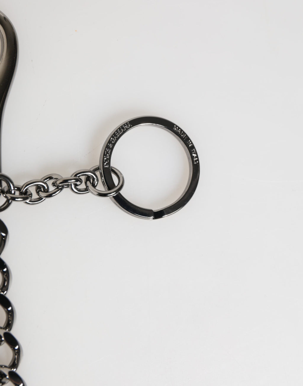 Dolce & Gabbana Black Red Military Leather Patch DG Logo Keychain Keyring