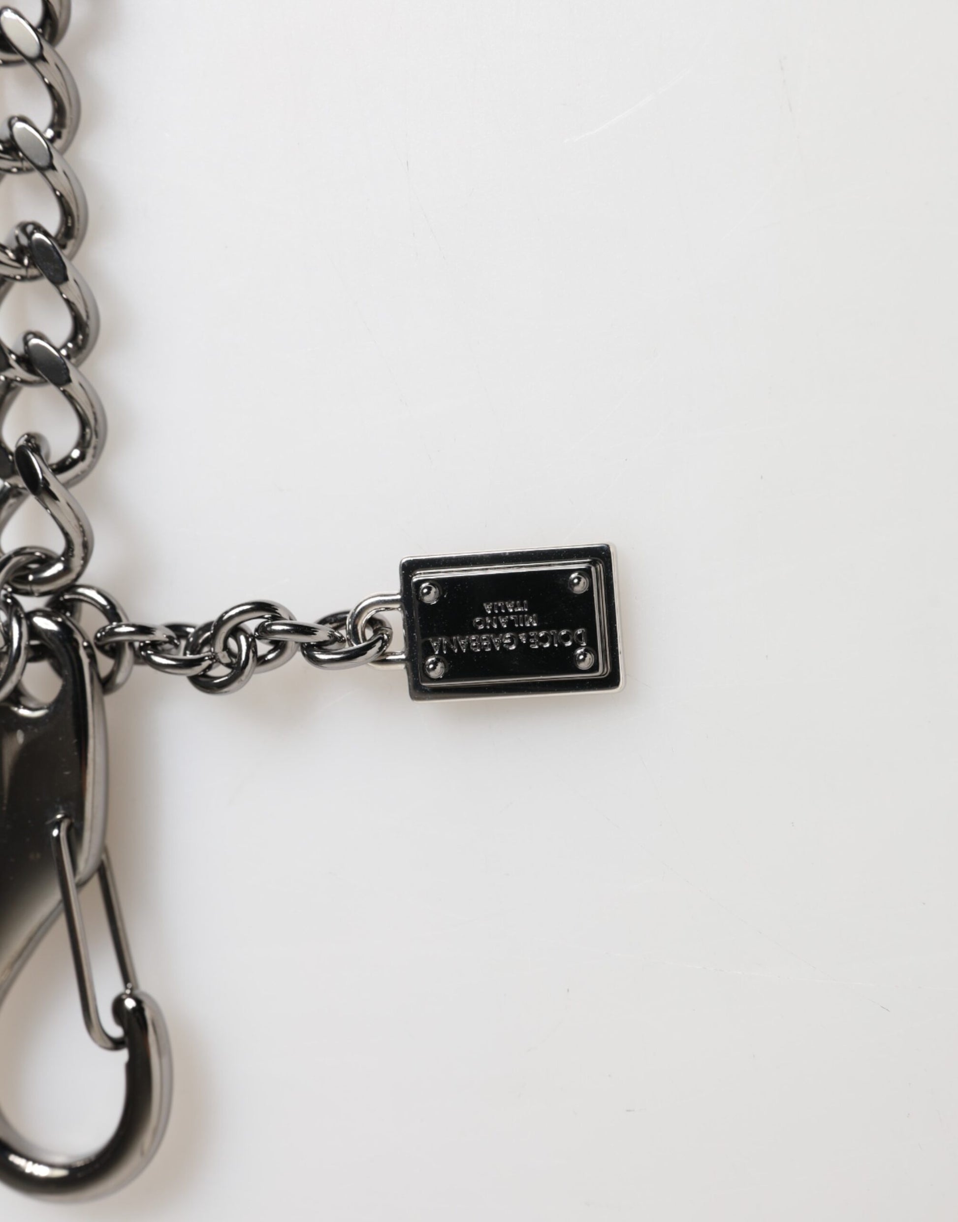 Dolce & Gabbana Black Red Military Leather Patch DG Logo Keychain Keyring