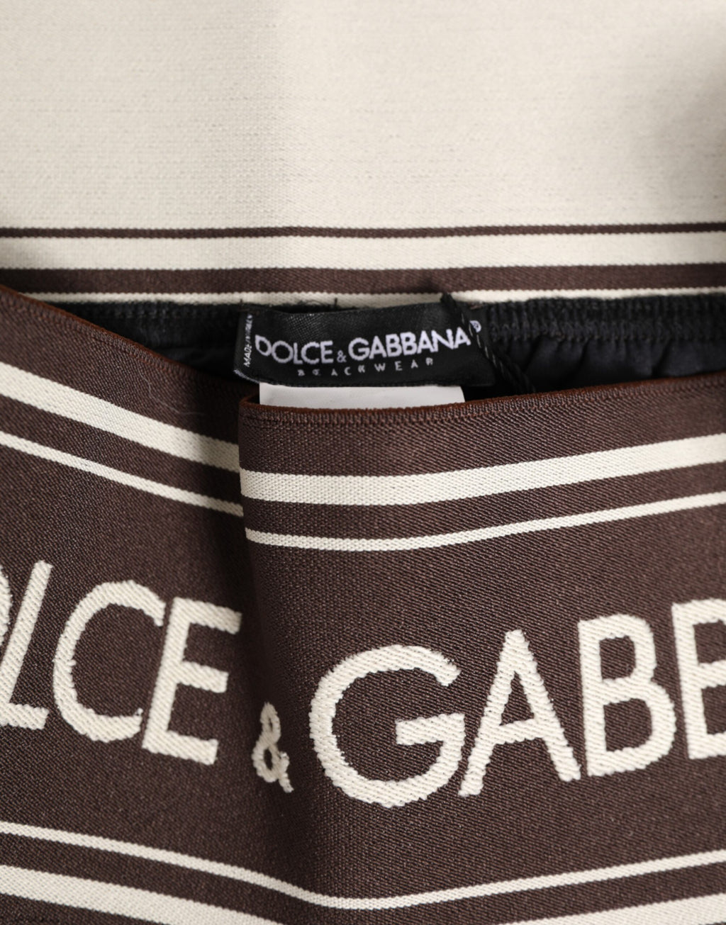 Dolce & Gabbana Brown Polyester Logo Elastic Waistband Swimwear