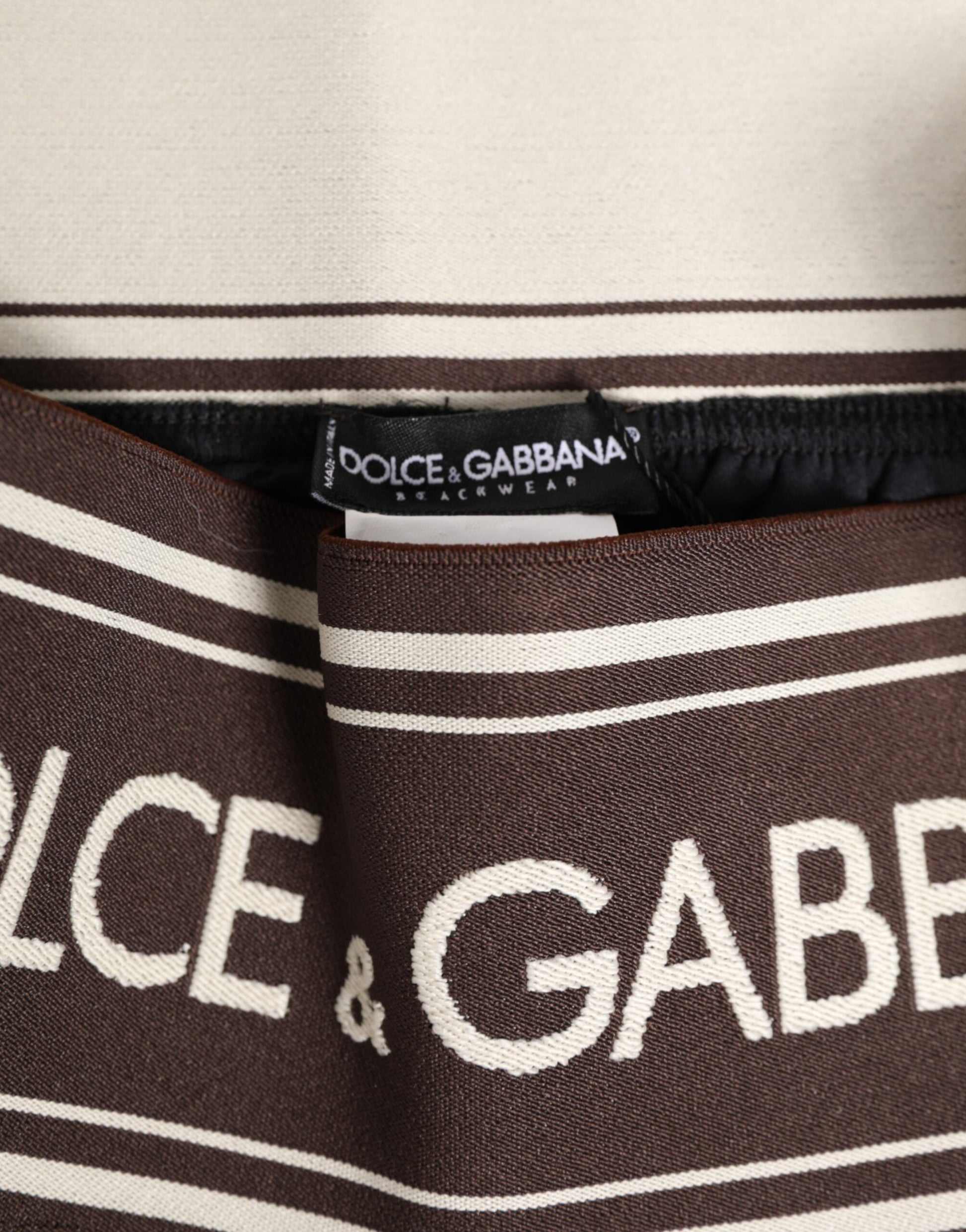 Dolce & Gabbana Brown Polyester Logo Elastic Waistband Swimwear
