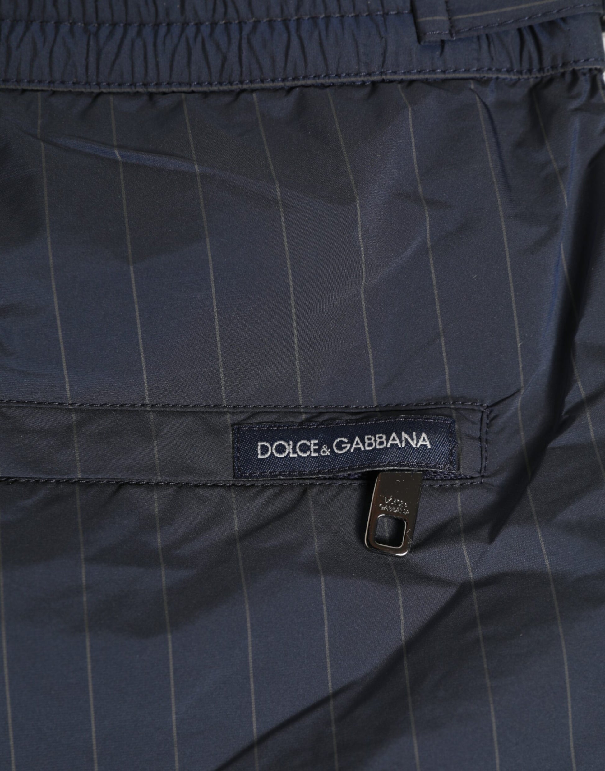 Dolce & Gabbana Navy Blue Polyester Pinstripe Men Shorts Swimwear