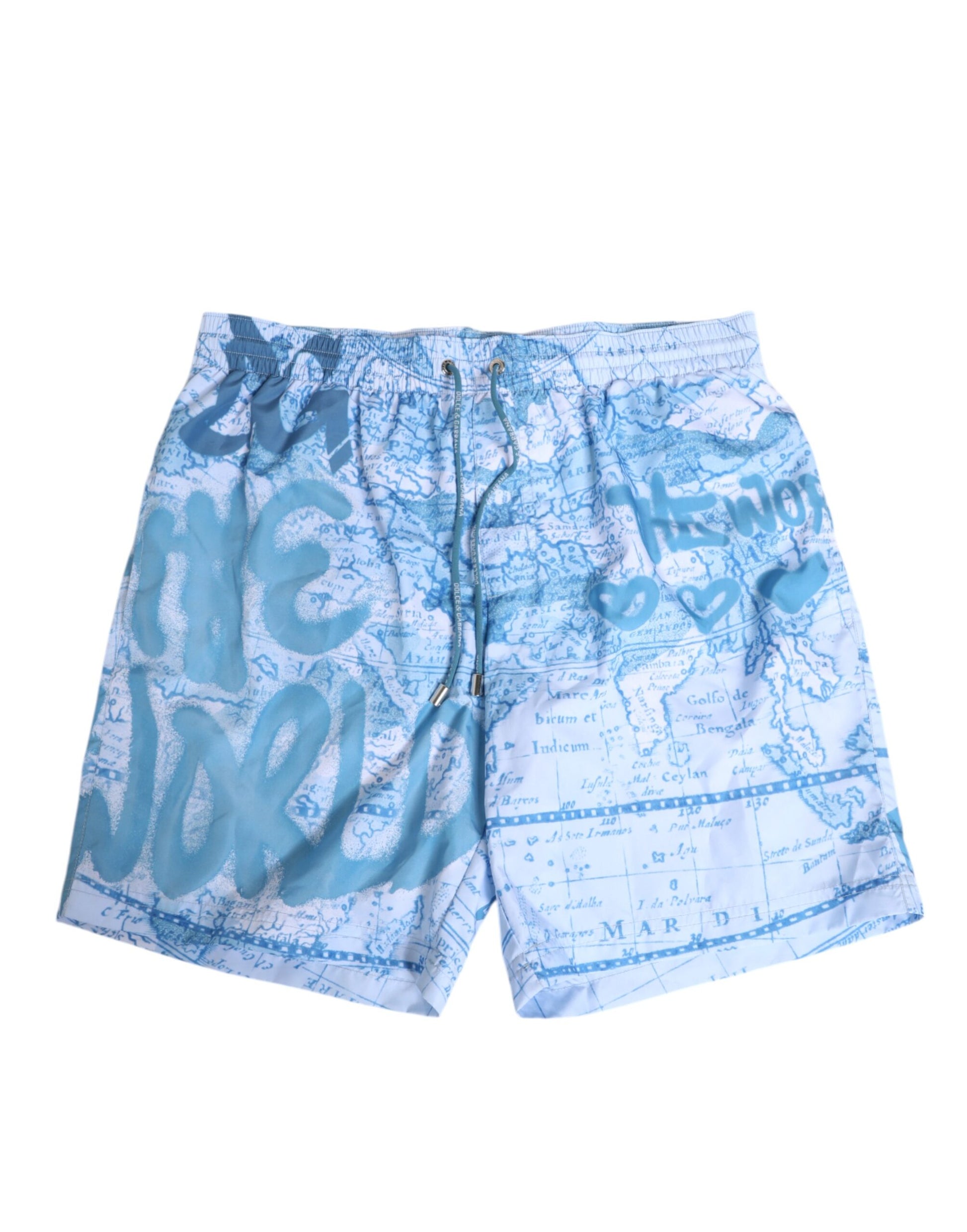 Dolce & Gabbana Blue World Map Polyester Elastic Waistband Swimwear