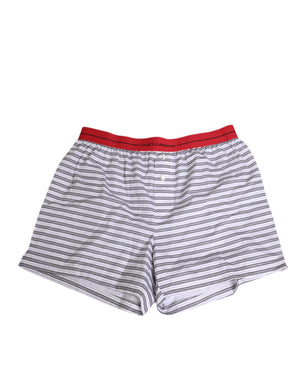 Dolce & Gabbana White Striped Cotton Red Waistband Shorts Swimwear