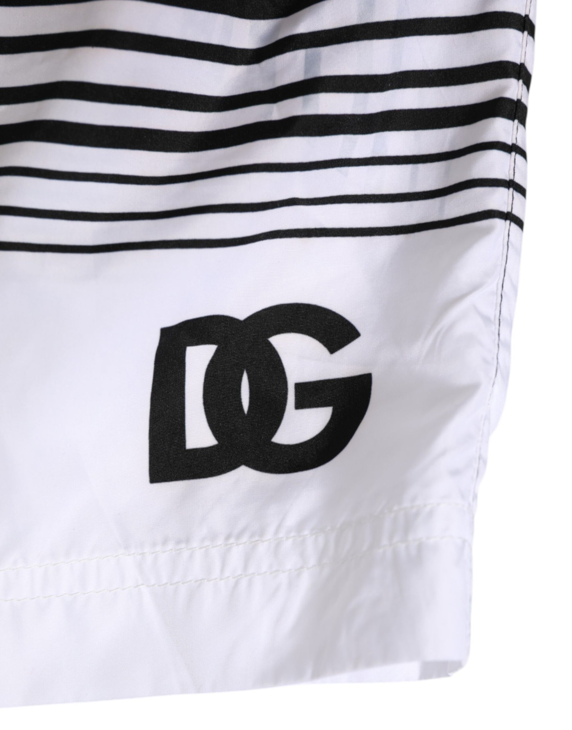 Dolce & Gabbana Black White Striped DG Logo Men Short  Swimwear