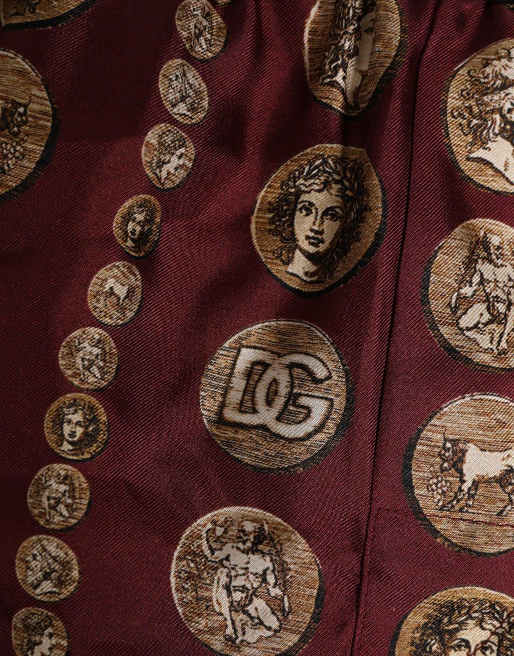 Dolce & Gabbana Burgundy Silk Coin Print Men Boxer Short Swimwear