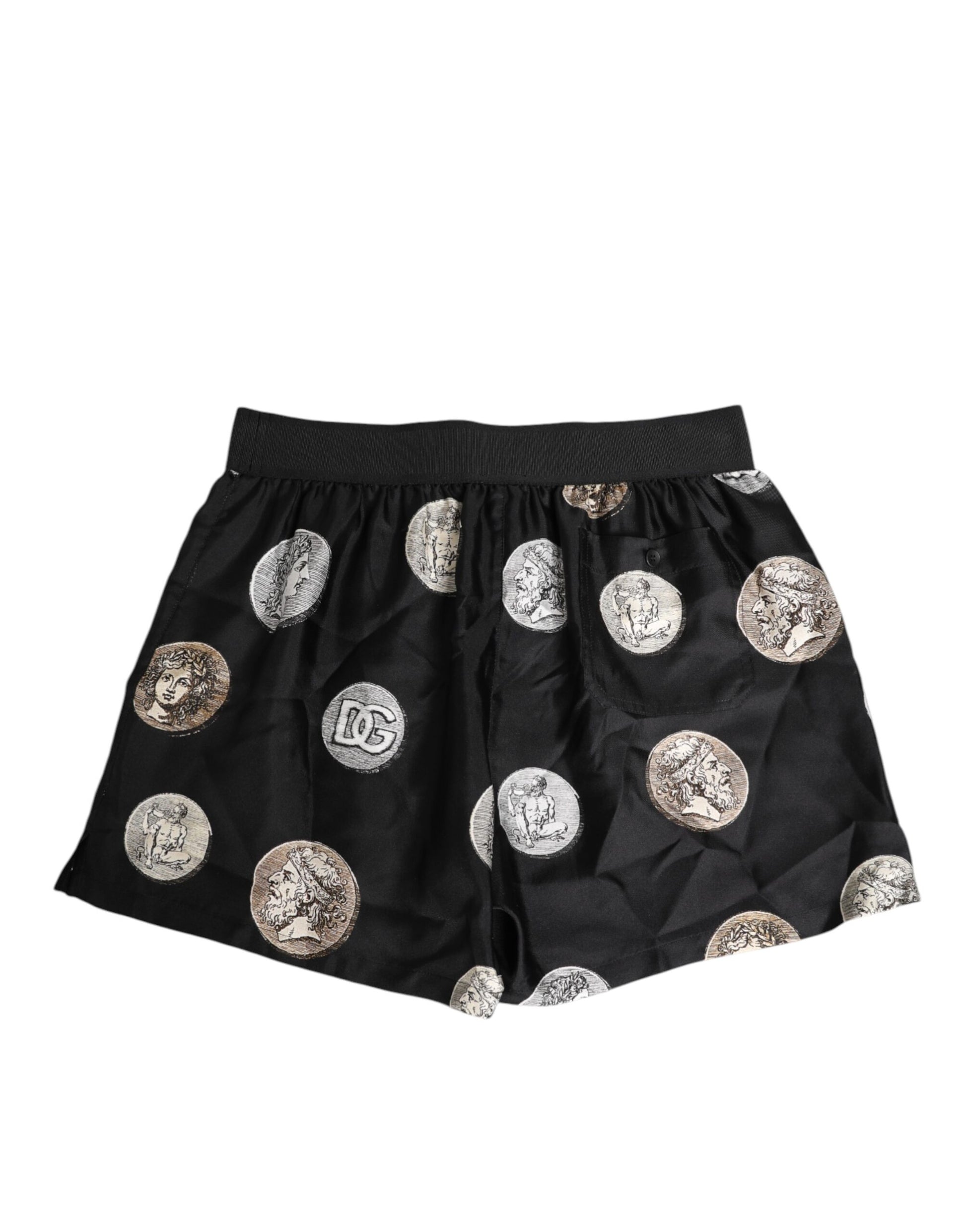 Dolce & Gabbana Black Silk Ancient Coin Print Boxer Short Swimwear