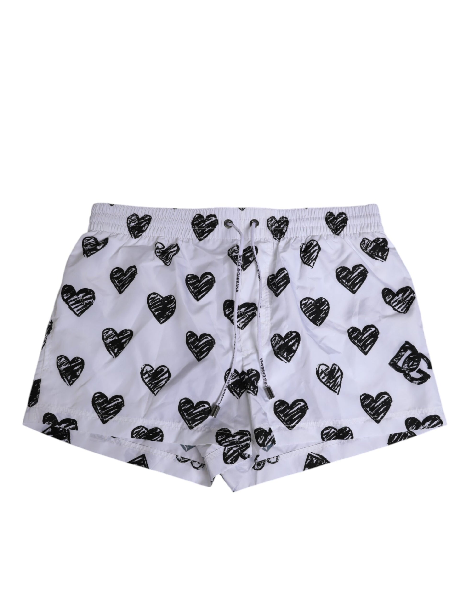 Dolce & Gabbana White Black Heart Print Men Boxer Short Swimwear