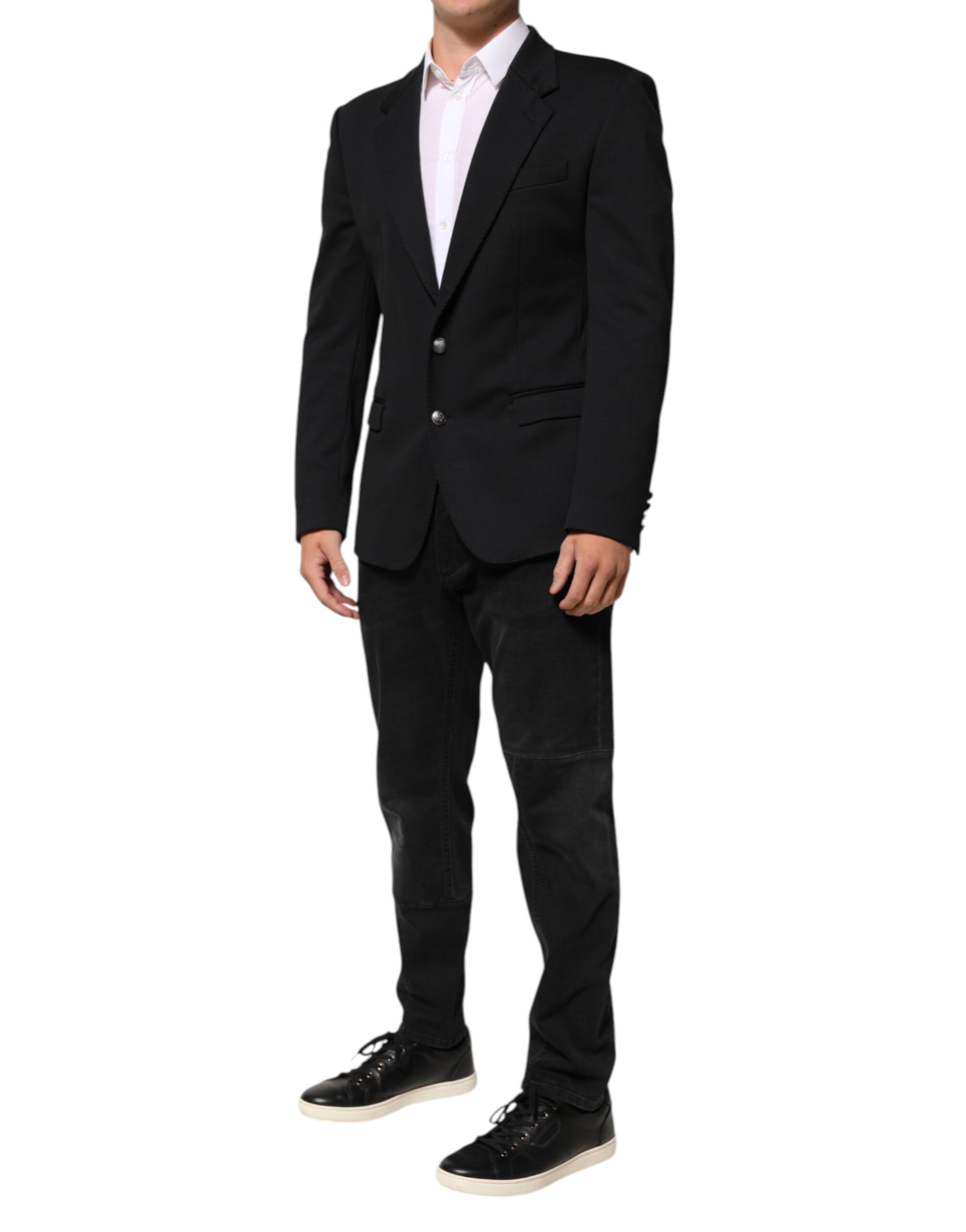 Dolce & Gabbana Dark Blue Cotton Men Jacket Coat Blazer Suit