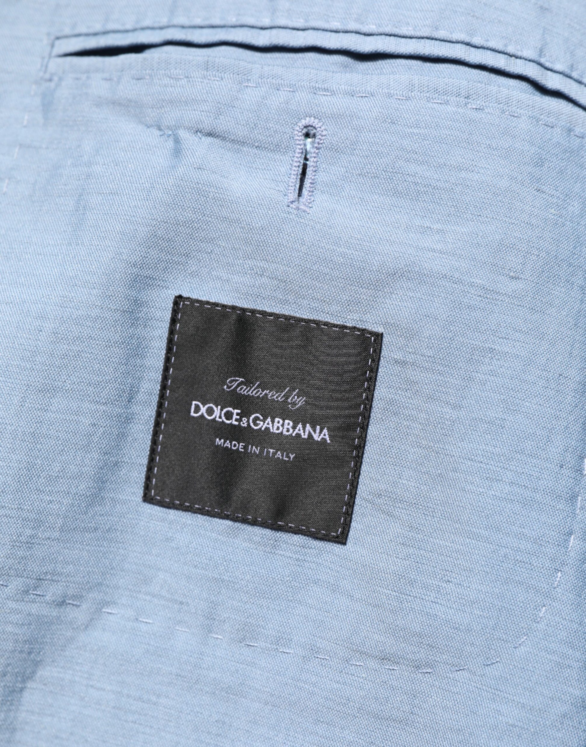 Dolce & Gabbana Light Blue Linen Double Breasted Men Jacket Blazer