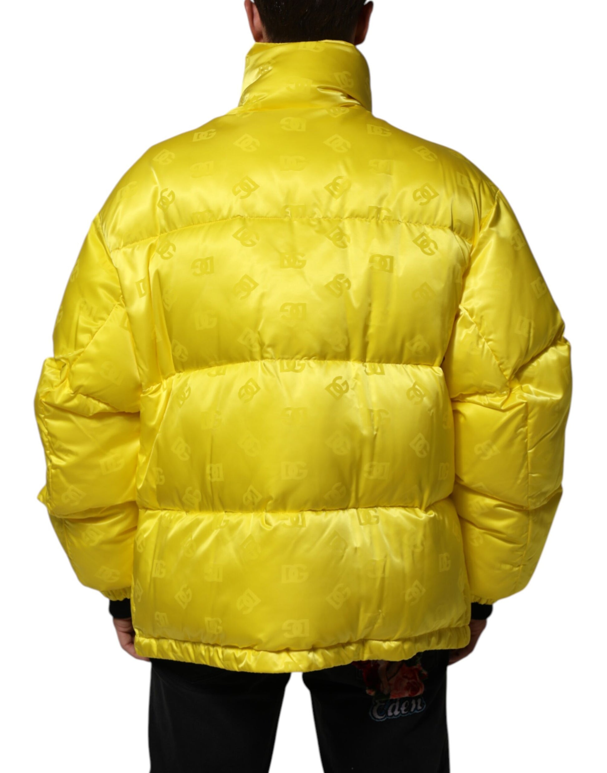 Dolce & Gabbana Yellow Nylon Logo Puffer Bomber Men Jacket