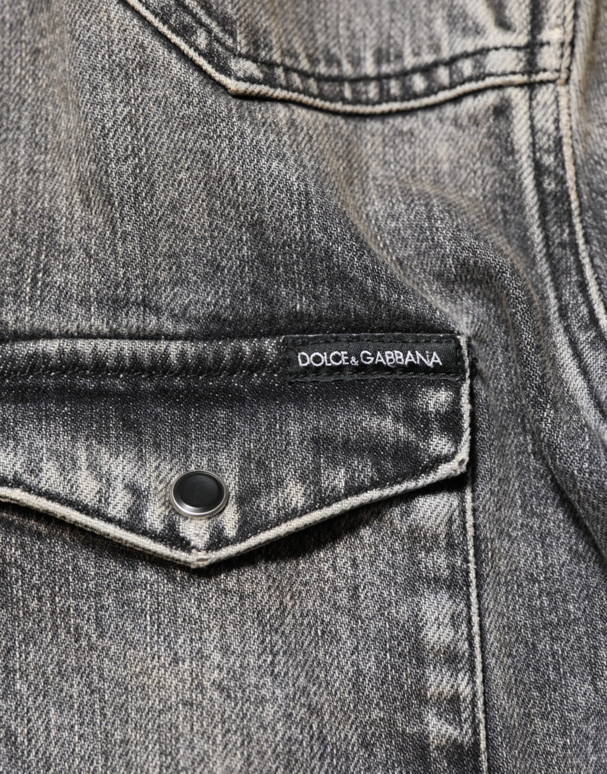 Dolce & Gabbana Black Washed Cotton Snap Long Sleeve Casual Shirt