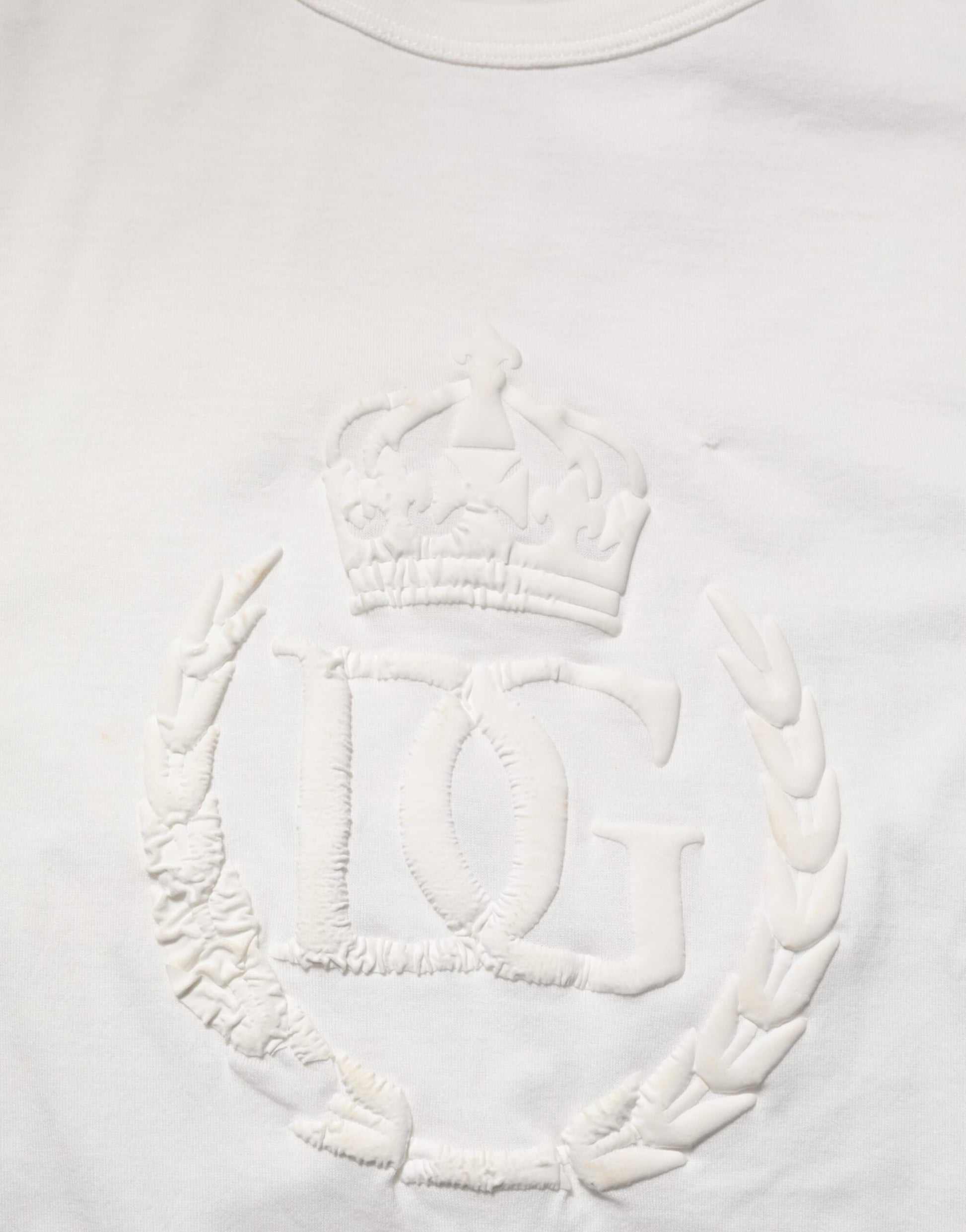 Dolce & Gabbana White Cotton DG Crown Embossed Men T-shirt