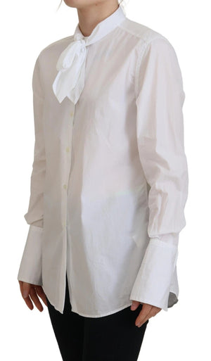Dolce & Gabbana White Cotton Collared Long Sleeves Formal Top