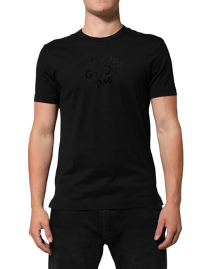 Dolce & Gabbana Black Cotton Velvet Logo Print Men T-shirt