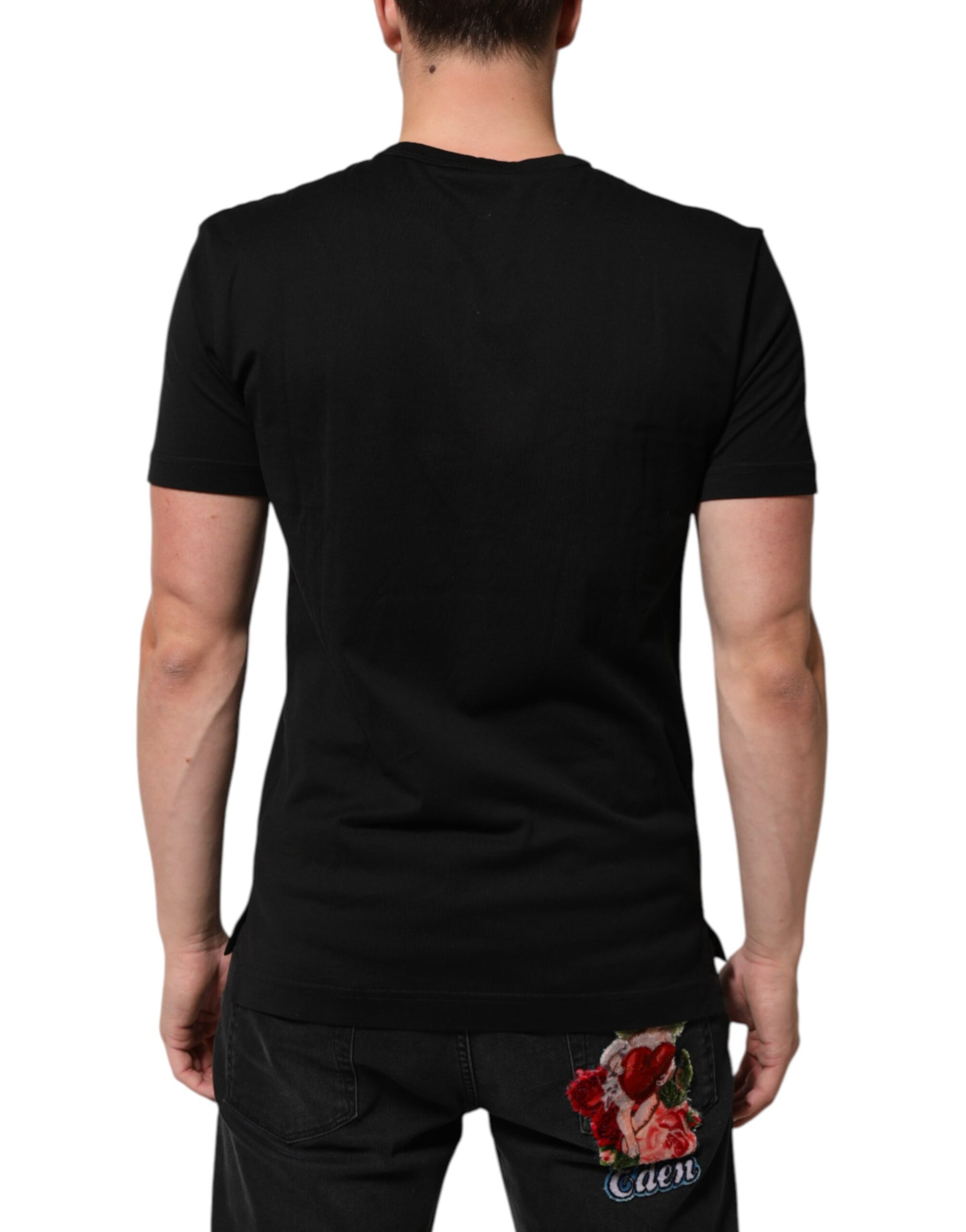 Dolce & Gabbana Black Cotton Velvet Logo Print Men T-shirt