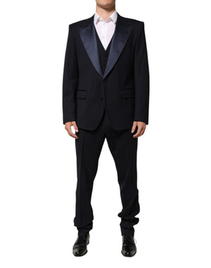 Dolce & Gabbana Black 3 Piece Wool Silk Blend Suit SICILIA