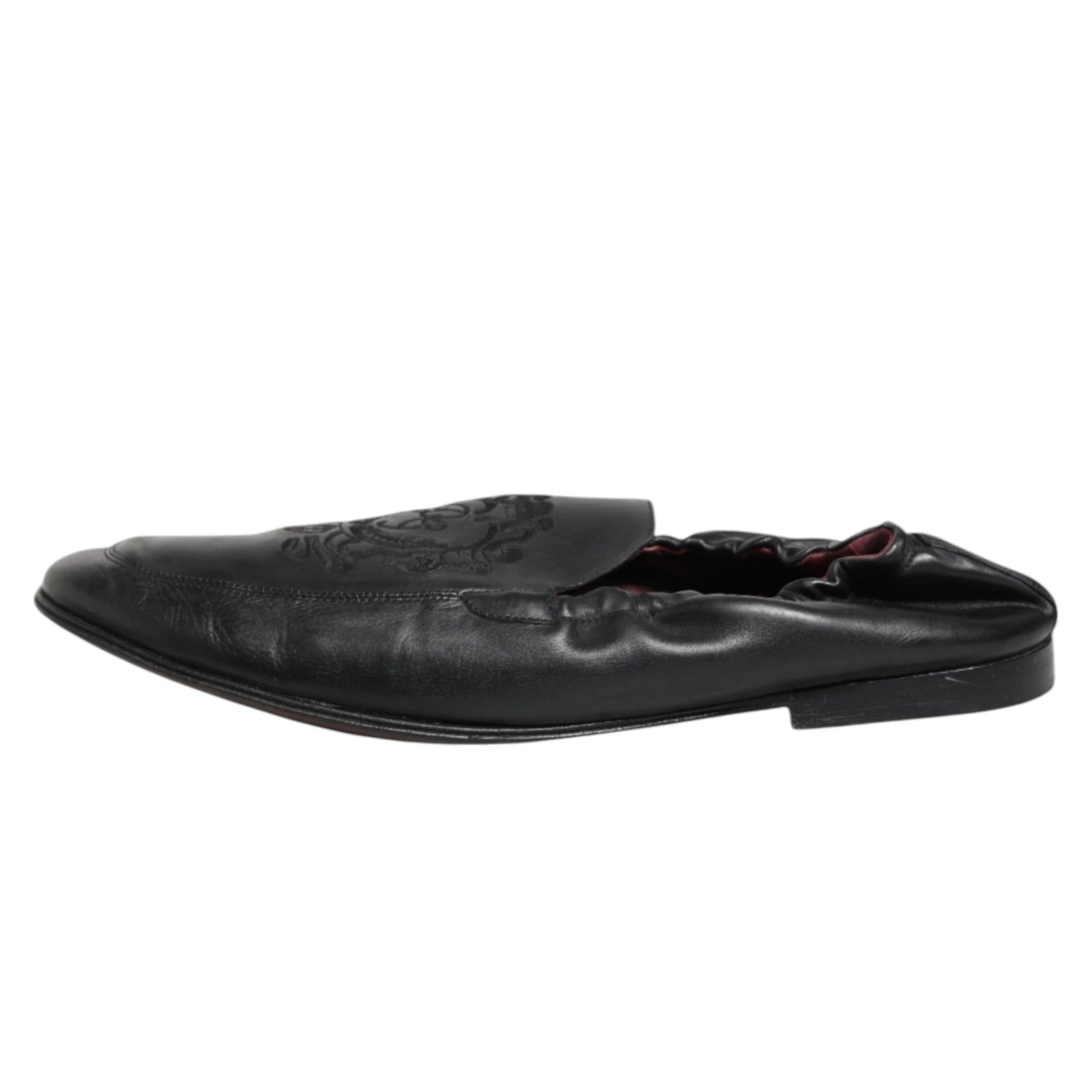 Dolce & Gabbana Black Leather Slip On Men Flat Loafers Shoes