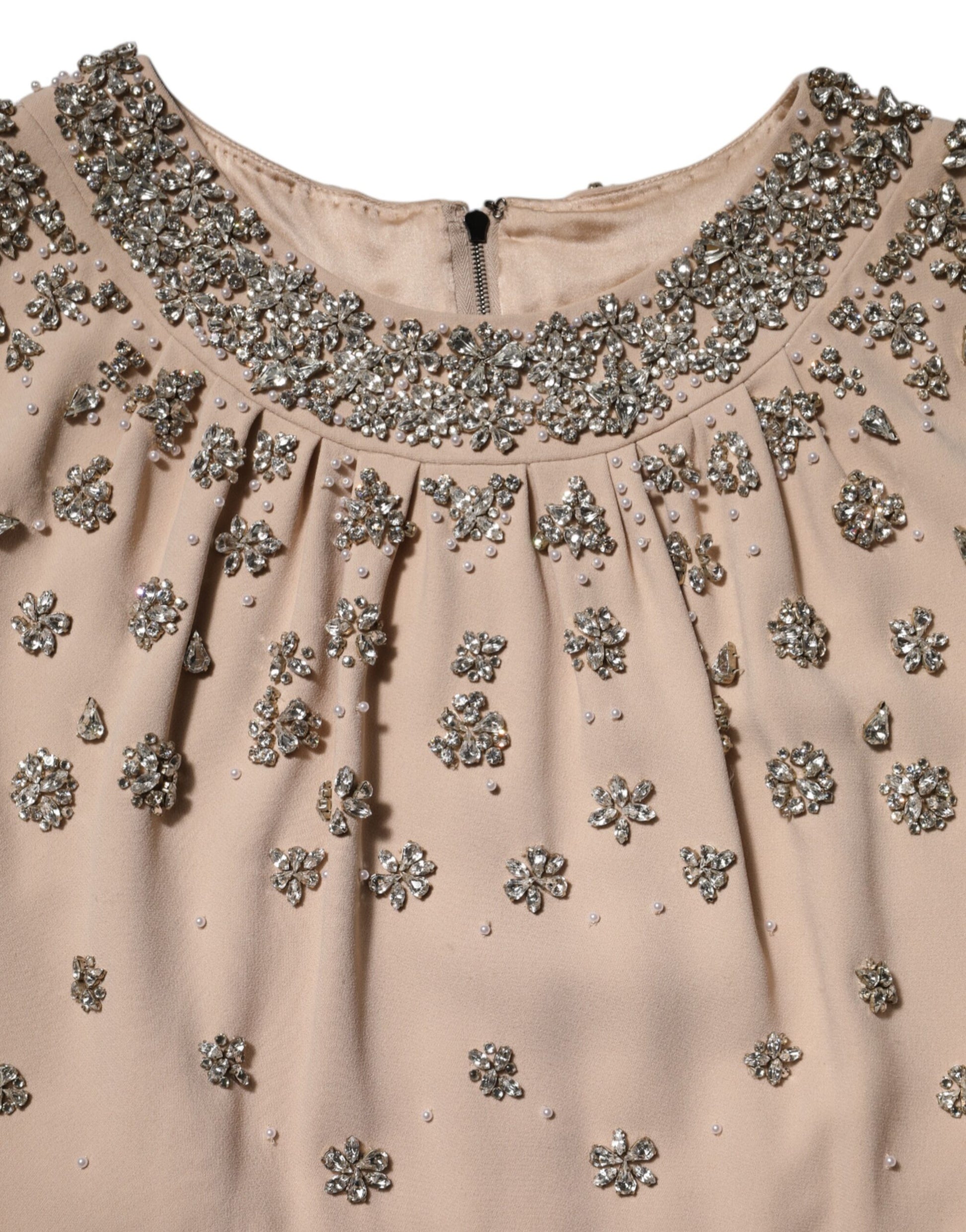Dolce & Gabbana Nude Ecru Beaded Crystal Embellished Dress