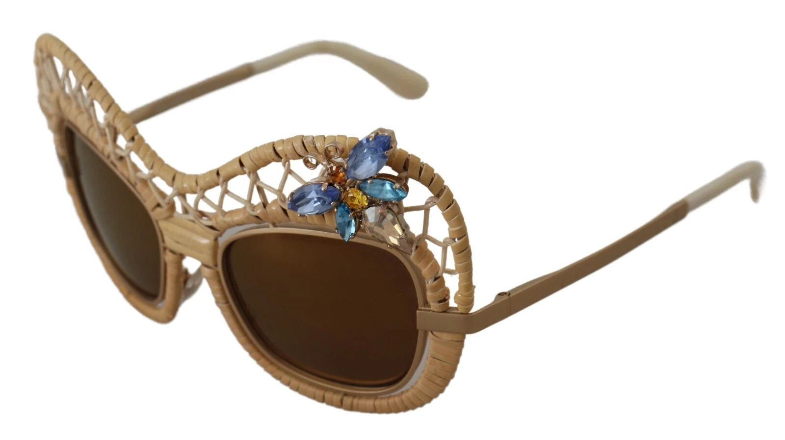 Dolce & Gabbana DG2159B Beige Gold Straw Butterfly Crystals Sunglasses