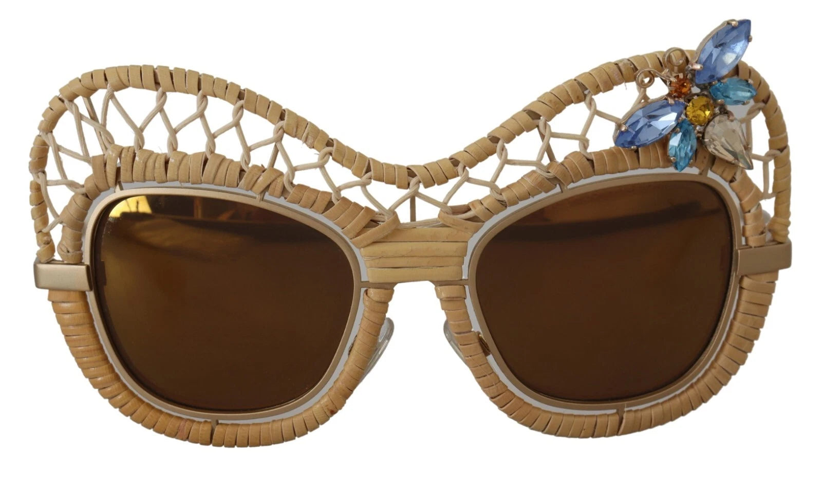 Dolce & Gabbana DG2159B Beige Gold Straw Butterfly Crystals Sunglasses