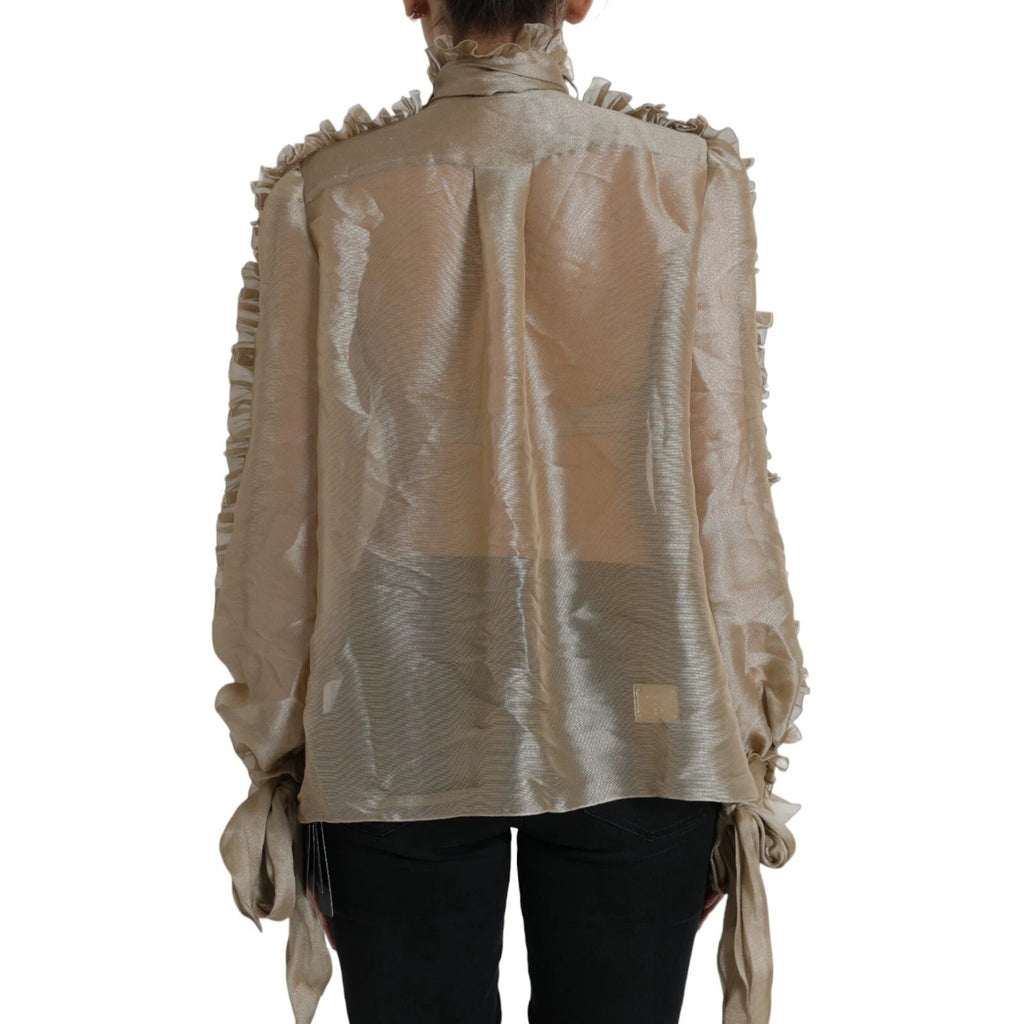 Gold Ascot Collar Ruffles Blouse Top