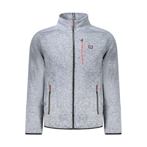 Blue Polyester Men Sweater With Pockets and Zipper Detail