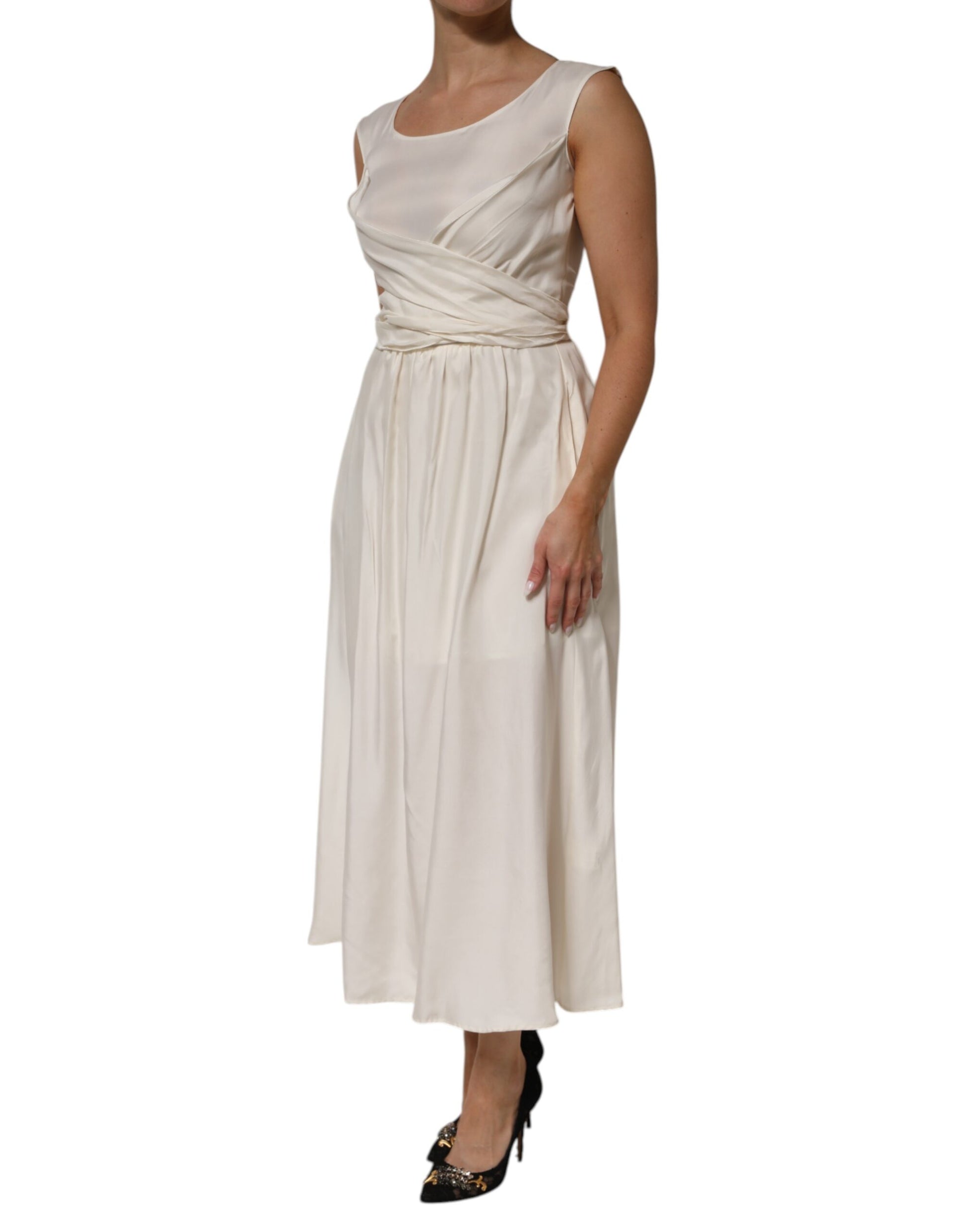 L'Autre Chose Ivory White Sleeveless Maxi Cupro Viscose Dress