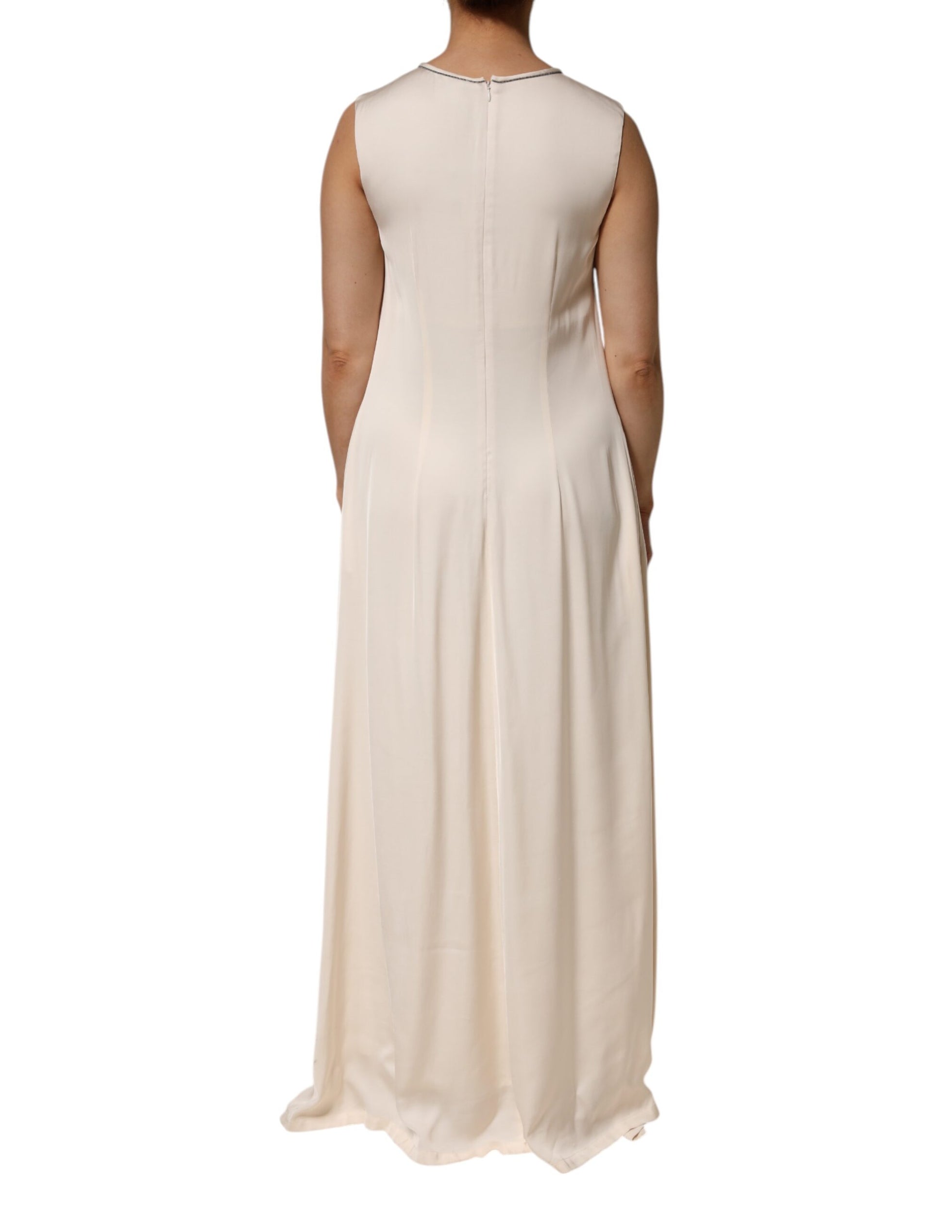 Peserico Beige Viscose Pleated Sleeveless Long Maxi Dress