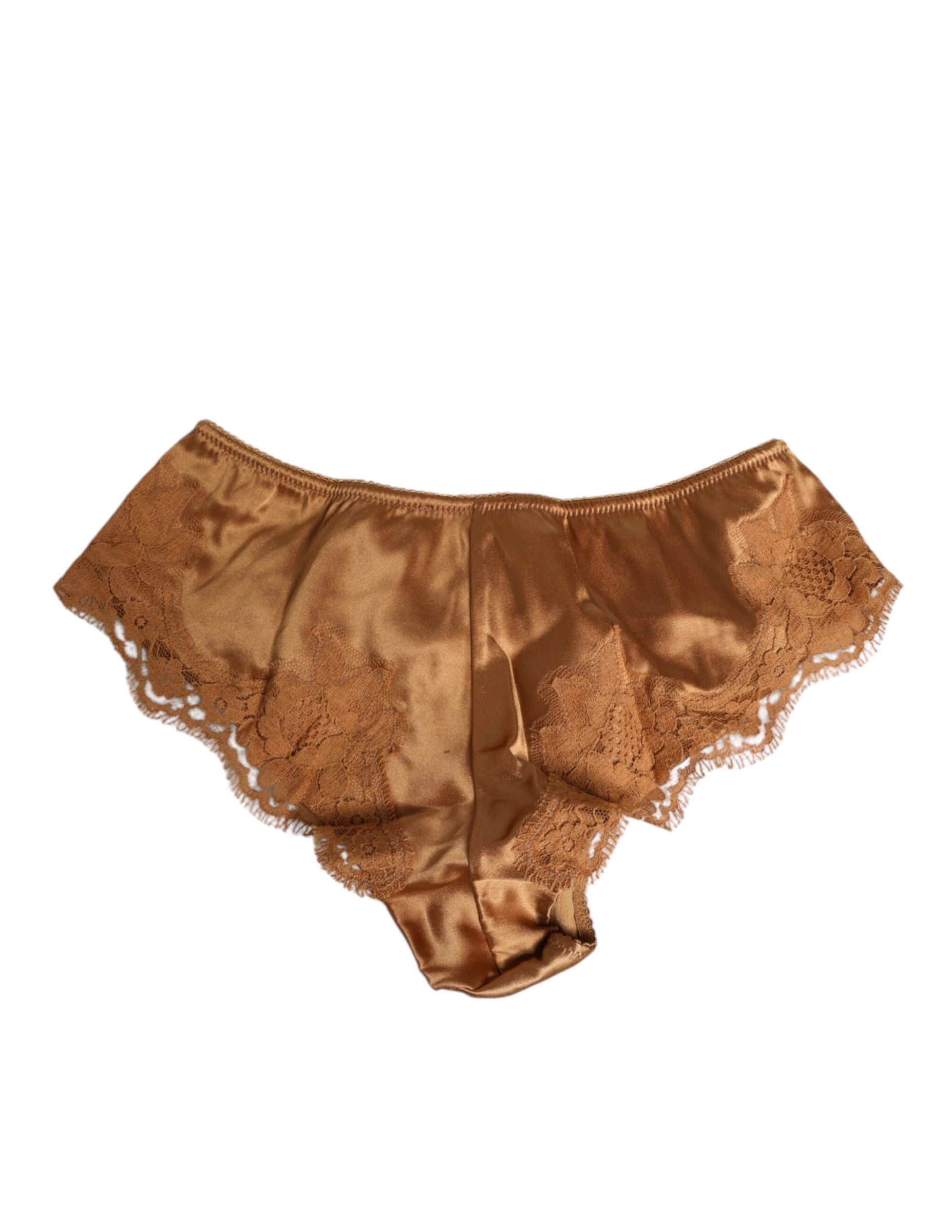 Dolce & Gabbana Brown Lace Silk Satin Slip Panties Underwear
