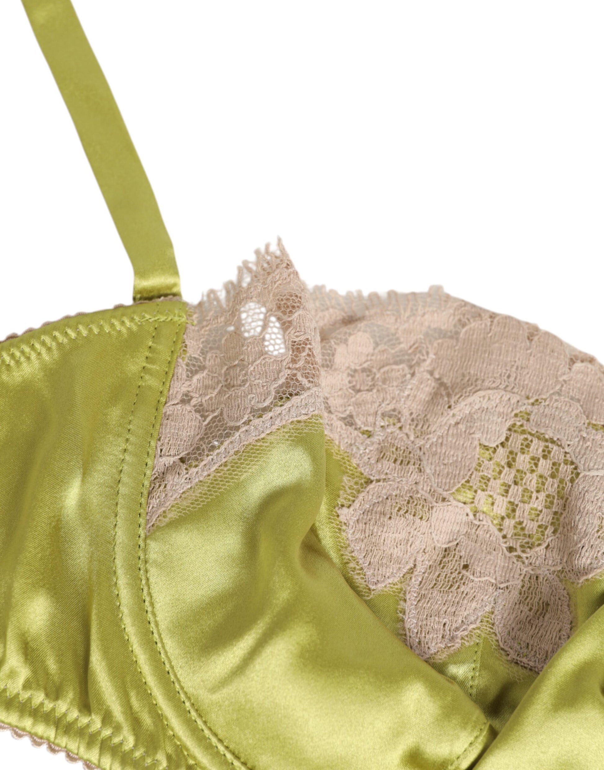 Dolce & Gabbana Lime Green Silk Satin Lace Padded Balconnet Underwear