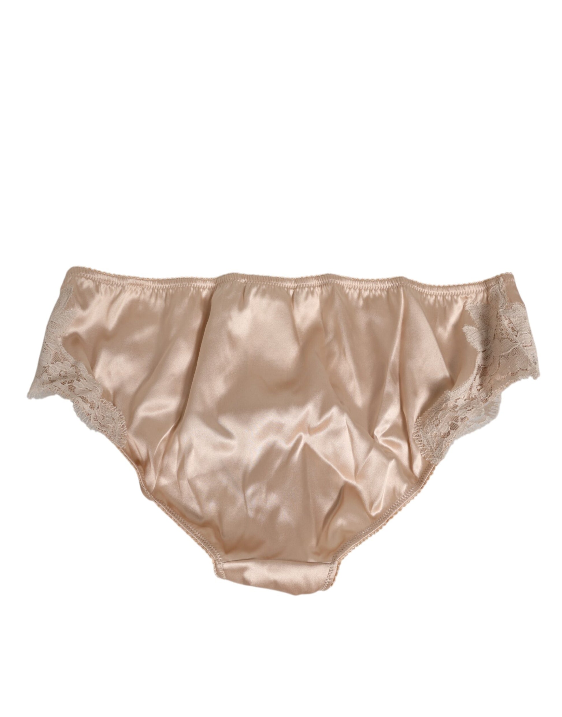 Dolce & Gabbana Rosy Beige Silk Satin Lace Trim Panty Underwear