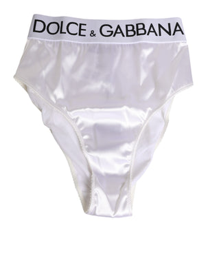 Dolce & Gabbana White Satin High-Waist Brief Logo Women Underwear