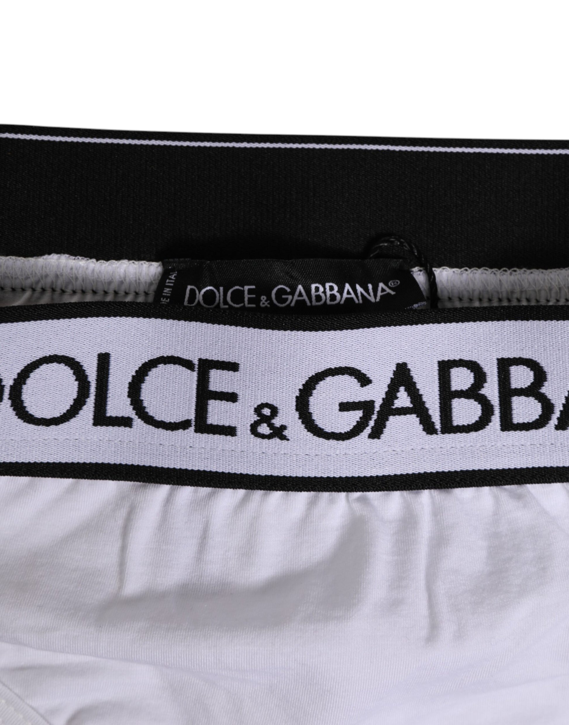 Dolce & Gabbana White Logo Waistband Modal Cotton Thong  Underwear