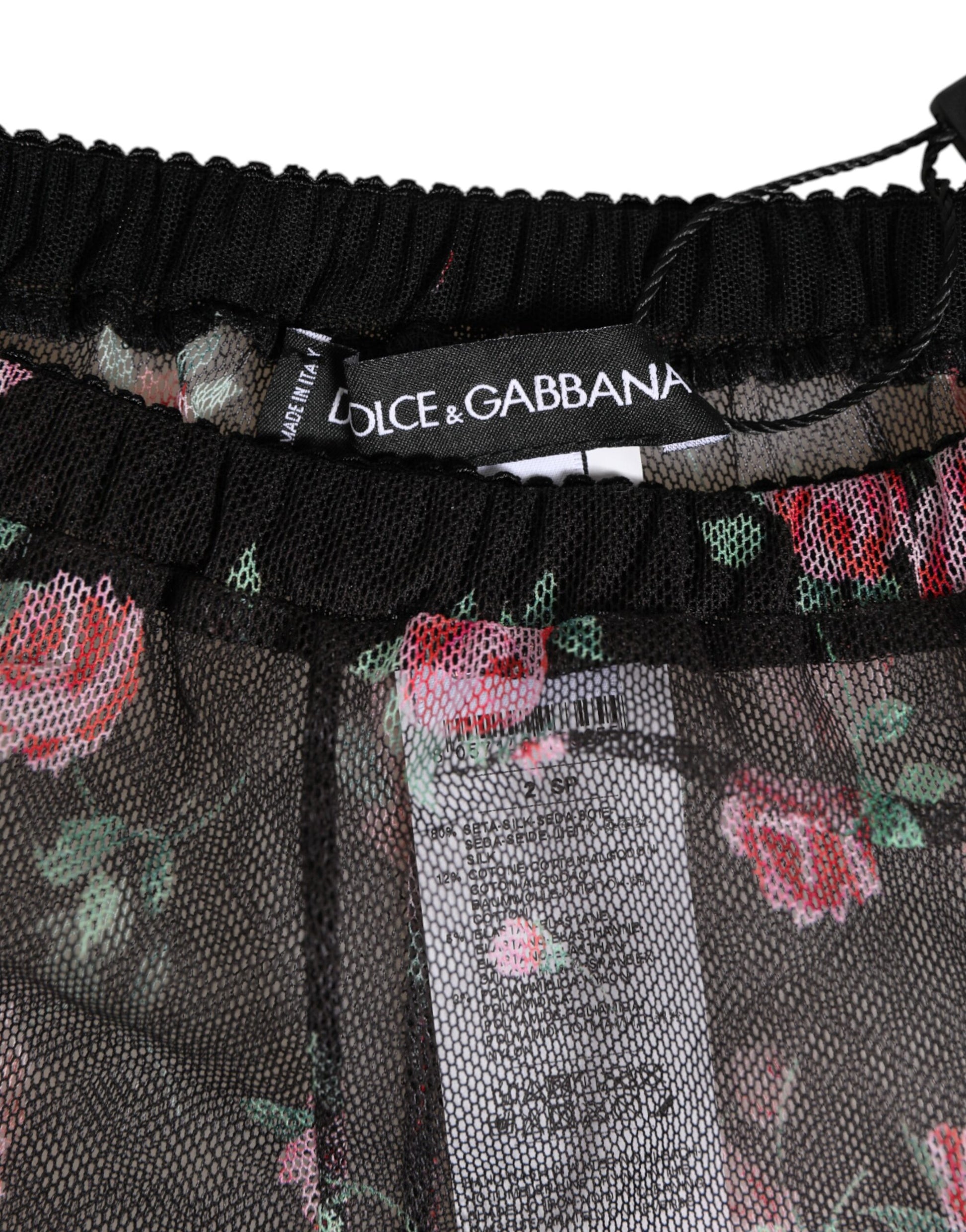 Dolce & Gabbana Black Pink Floral Lace Mesh Lingeri Underwear