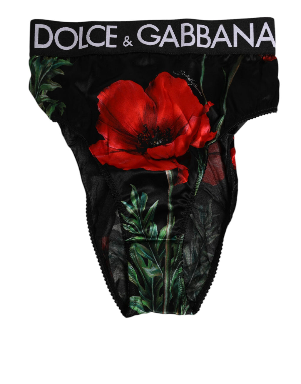 Dolce & Gabbana Black Floral Print High Waist Sheer Mesh Underwear