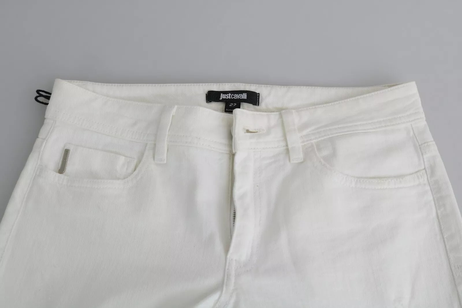 Just Cavalli White Cotton Slim Fit Mid Waist Skinny Trouser Jeans