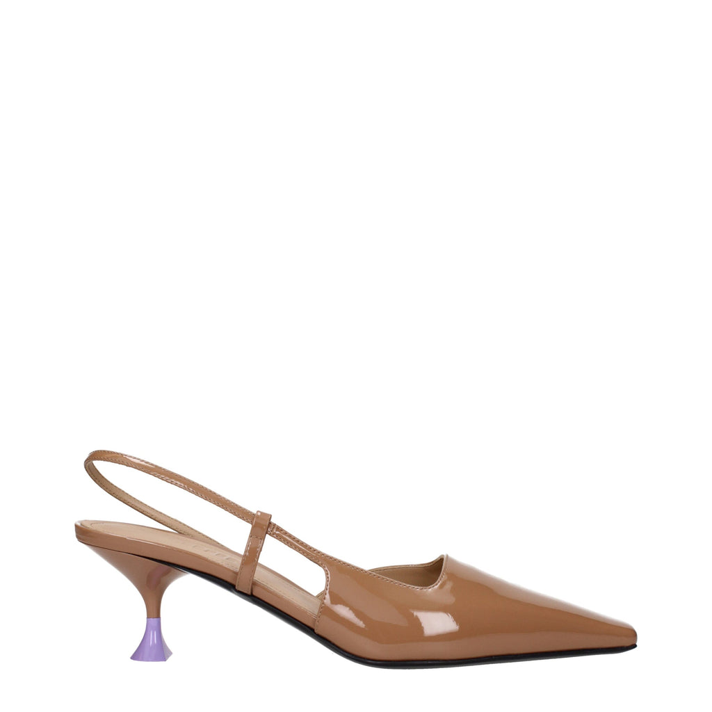 Brown Leather Mid Heel Pumps