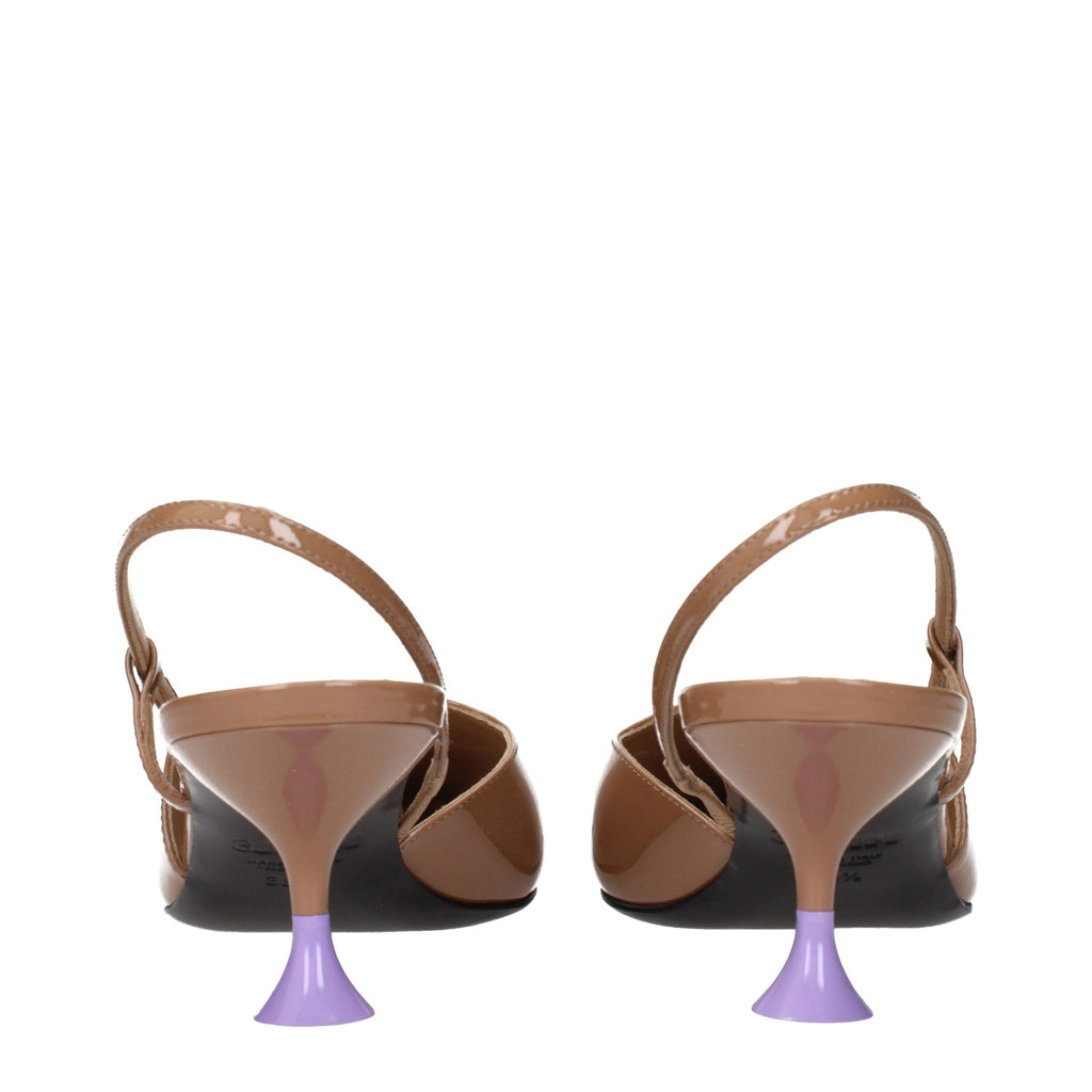 Brown Leather Mid Heel Pumps