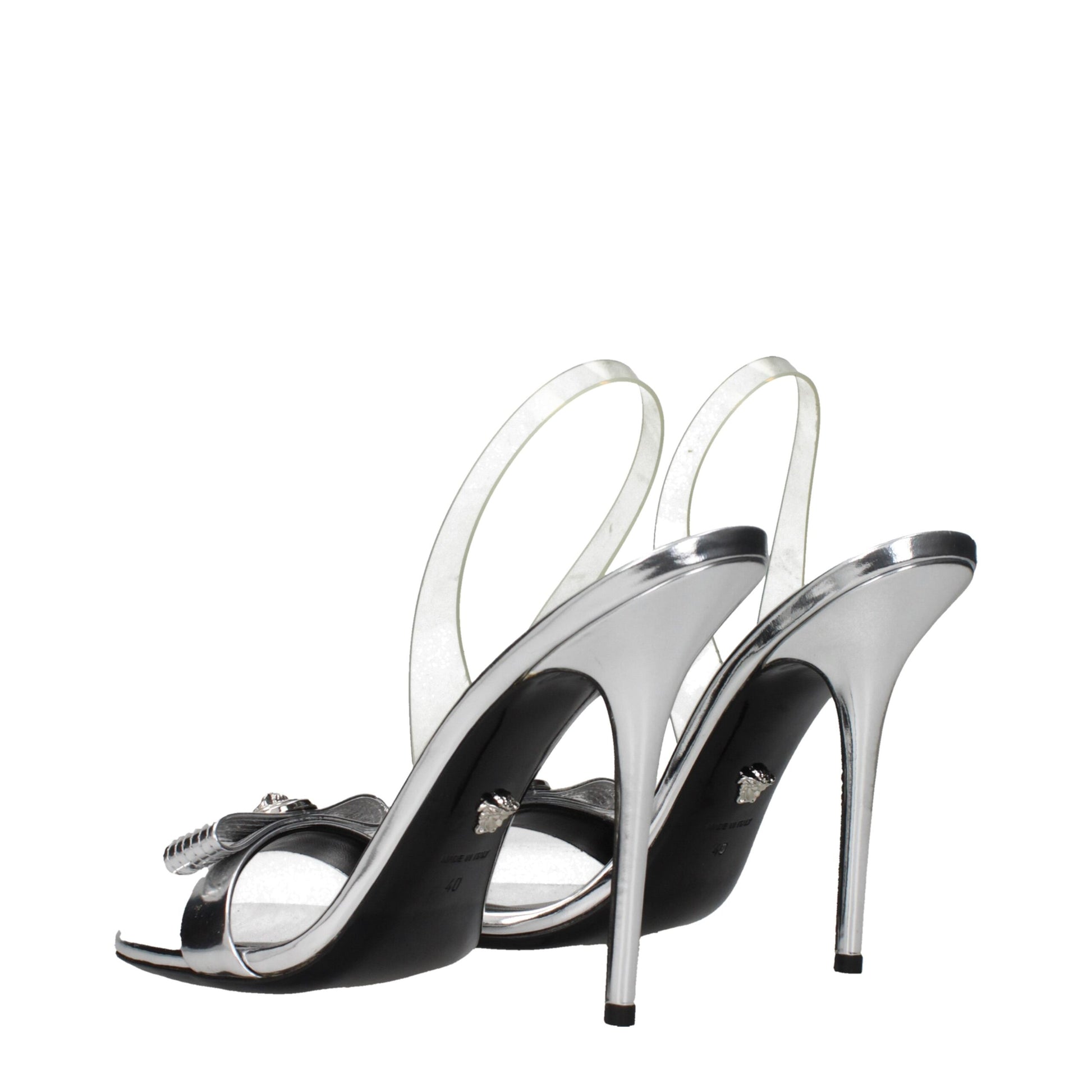 Gray Leather Stiletto Heels Sandals