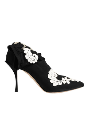 Dolce & Gabbana Black White Embroidered Jersey Stiletto Boots Shoes